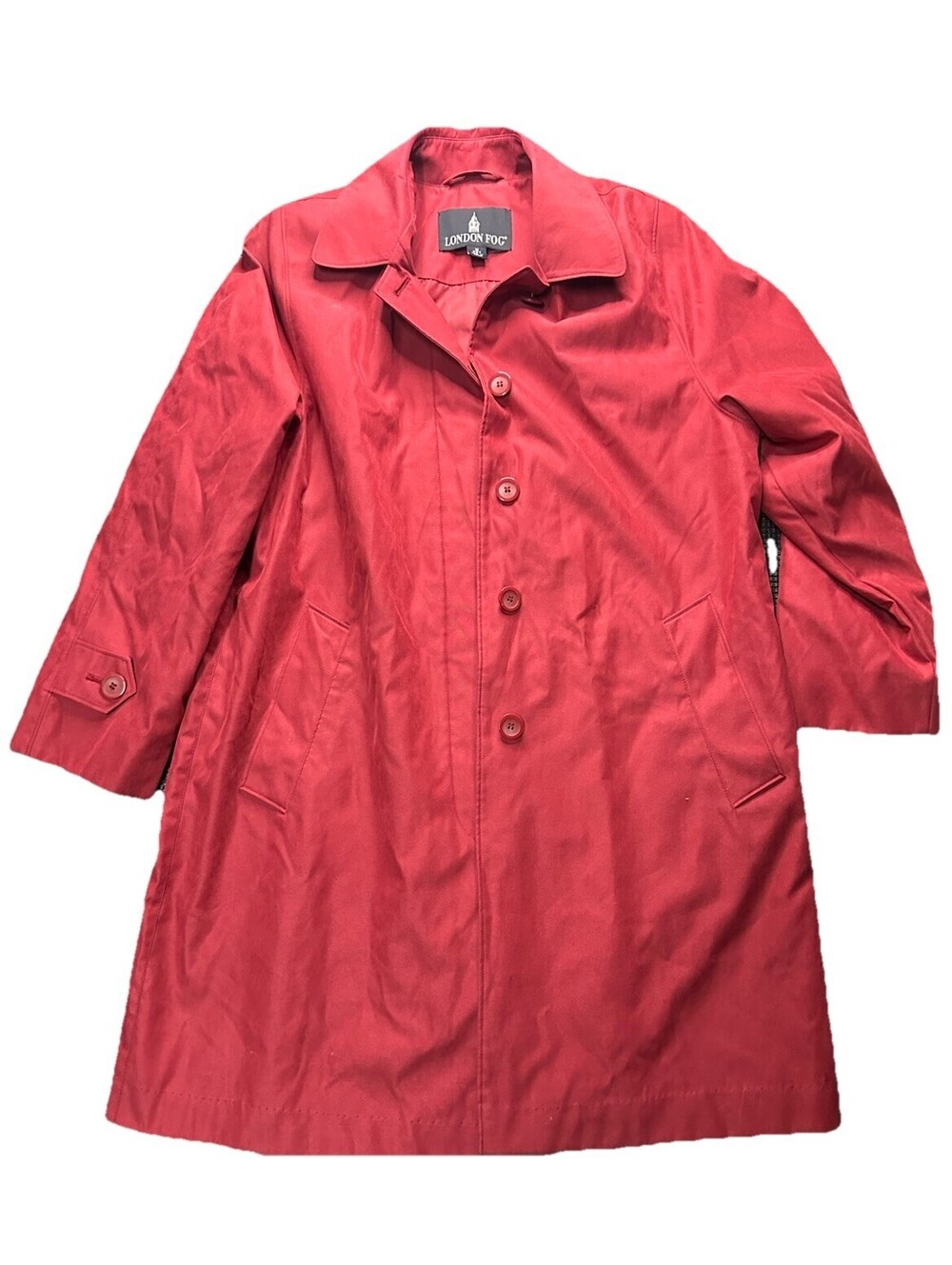 London Fog Womens Red Trench Coat Rain Jacket Petite Medium Classic